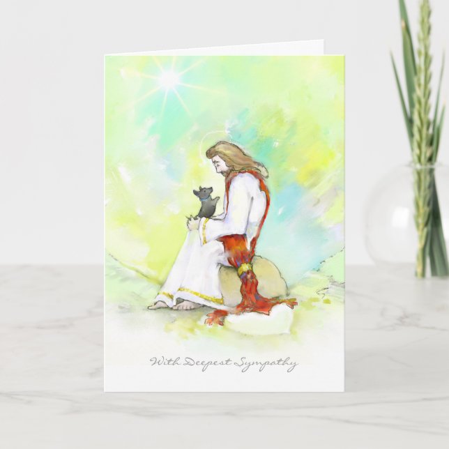 Dog Sympathy Card - Jesus with Little Dog (Front)