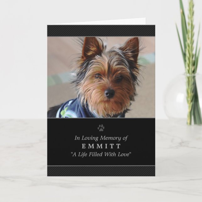 Dog Sympathy Custom Photo Memorial Card - Black (Front)