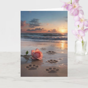 Dog Sympathy Paw Prints in the Sand Rose Card