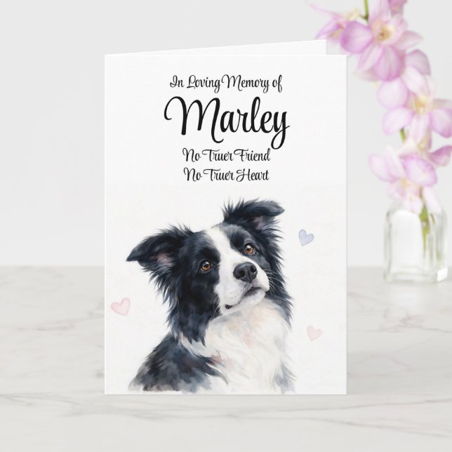 Dog Sympathy Personalised Name Border Collie Card (Orchid)