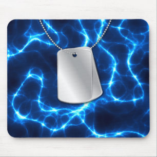 Dog Tags and Blue Lightning Mouse Mat