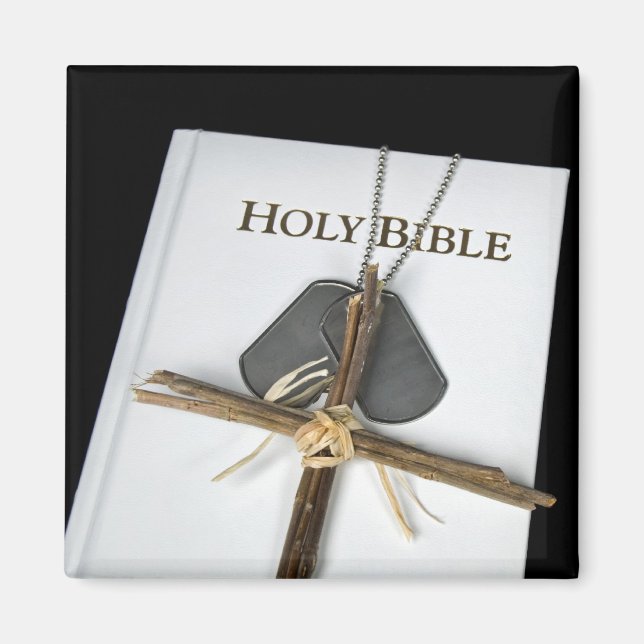 dog tags on Holy Bible Magnet (Front)