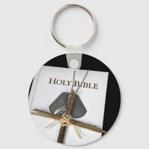 dog tags with cross on Bible Key Ring