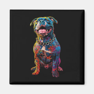 Dog Tattoos Pitbull Tattooed Colourful Tattooed Do Magnet