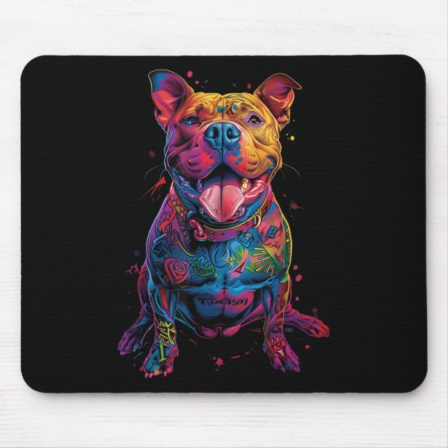Dog Tattoos Pitbull Tattooed Colourful Tattooed Do Mouse Mat (Front)