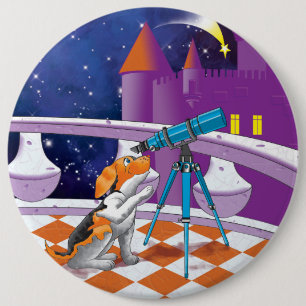 dog telescope 6 cm round badge