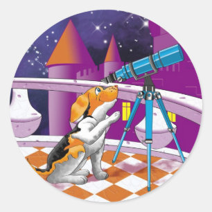 dog telescope classic round sticker