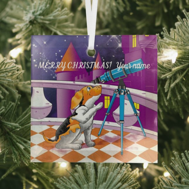 Dog telescope glass tree decoration (Insitu)