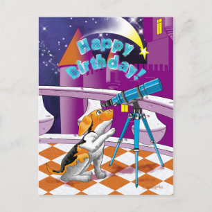 dog telescope postcard