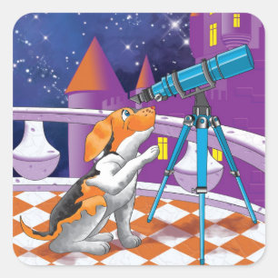 dog telescope square sticker