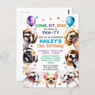 Dog Theme 13th Birthday Party Invitation Postcard