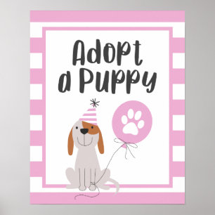 Dog Theme Birthday Party   Adopt A Puppy Sign Pink