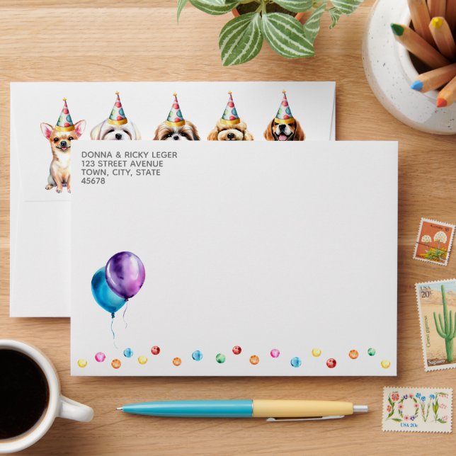 Dog Theme Birthday Party Envelope (Desk)