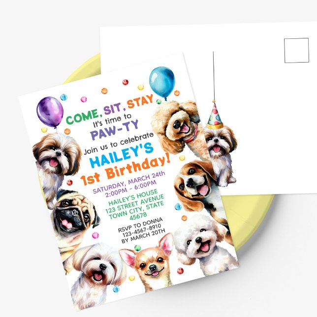 Dog Theme Birthday Party Invitation Postcard (Creator Uploaded)