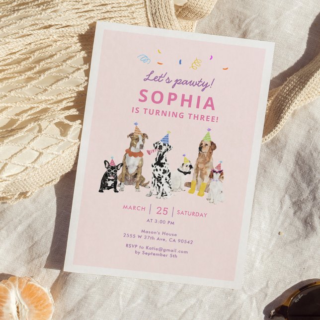 Dog Theme Girl Puppy Birthday Party Invitation (Creator Uploaded)