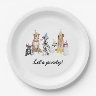 Dog Theme Let's Pawty Dog Birthday Party Paper Plate