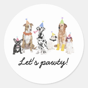 Dog Theme Let's Pawty Dog Party  Classic Round Sticker