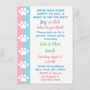 Dog Themed Gender Reveal Party Invitation