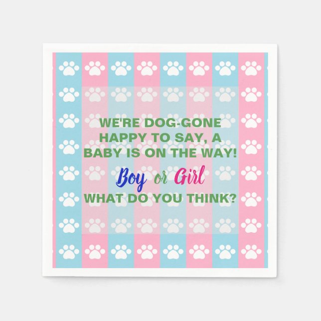 Dog Themed Gender Reveal Party Napkin (Front)