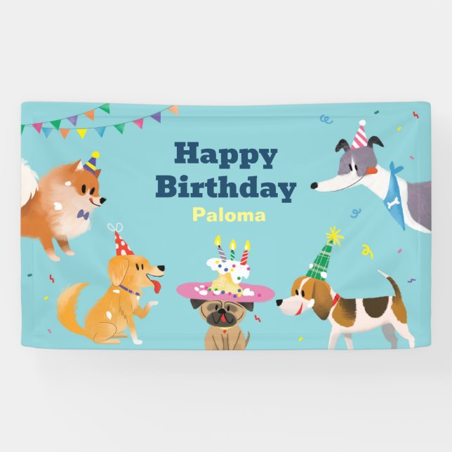 Dog Themed Happy Birthday Banner (Horizontal)