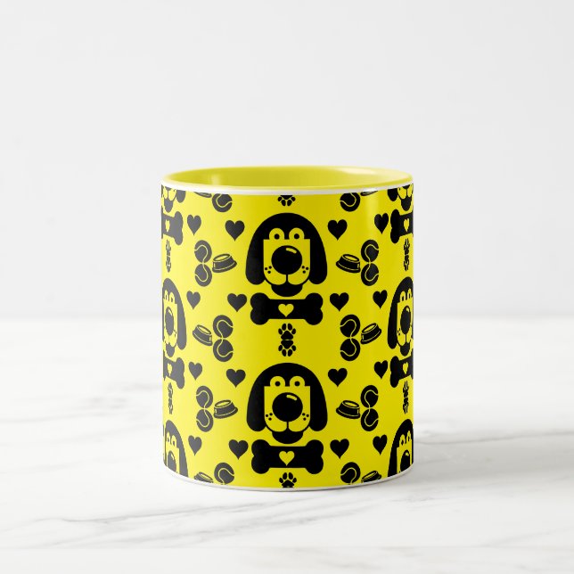 Dog Themed Patterned Two-Tone Coffee Mug (Center)