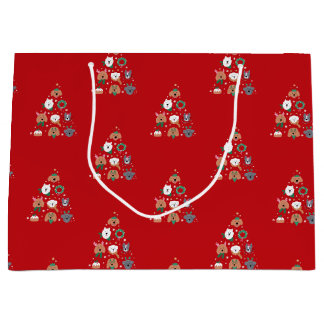 Dog Themed Red Christmas  Large Gift Bag