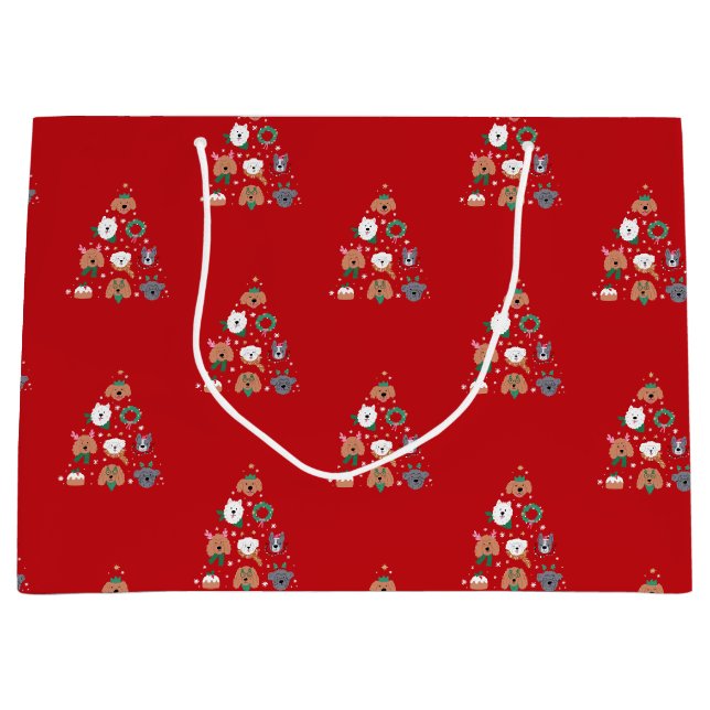 Dog Themed Red Christmas  Large Gift Bag (Front)