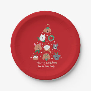 Dog Themed Red Christmas Paper Plate