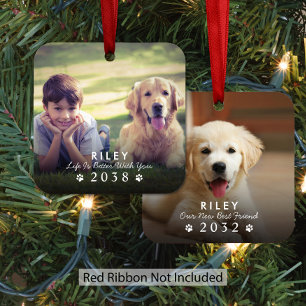 Dog Then And Now Christmas Photo Metal Tree Decoration