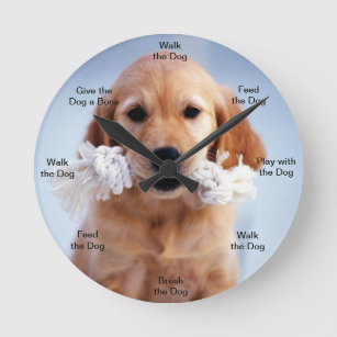 Dog Time Wall Clock Golden puppy