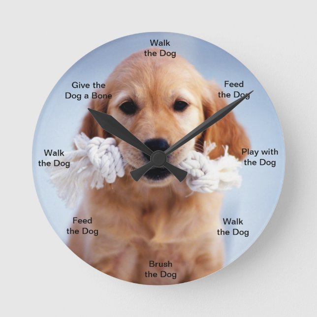 Dog Time Wall Clock Golden puppy (Front)