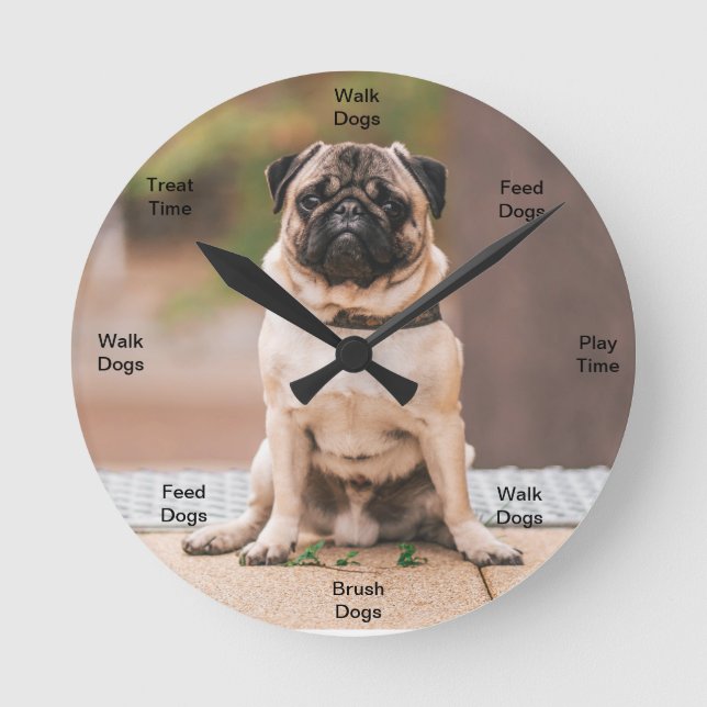 Dog Time Wall Clock Pug (Front)