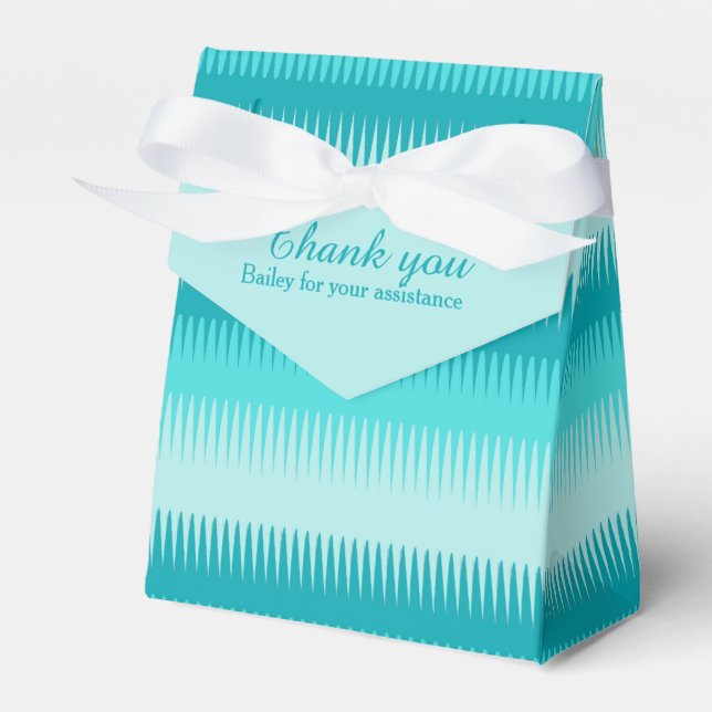 Dog tooth lines teal blue green thank you gift box (Front Side)
