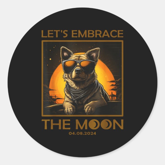 Dog Total Solar Eclipse Embrace Classic Round Sticker (Front)