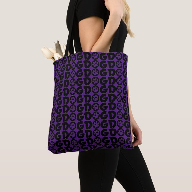 Dog Tote Bag in Deep Purple and Black (Close Up)
