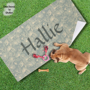 Dog Towel - Sage Green Botanical, Personalised