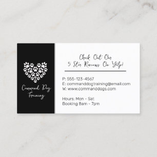 Dog Trainer Black White Paw Print Business Card