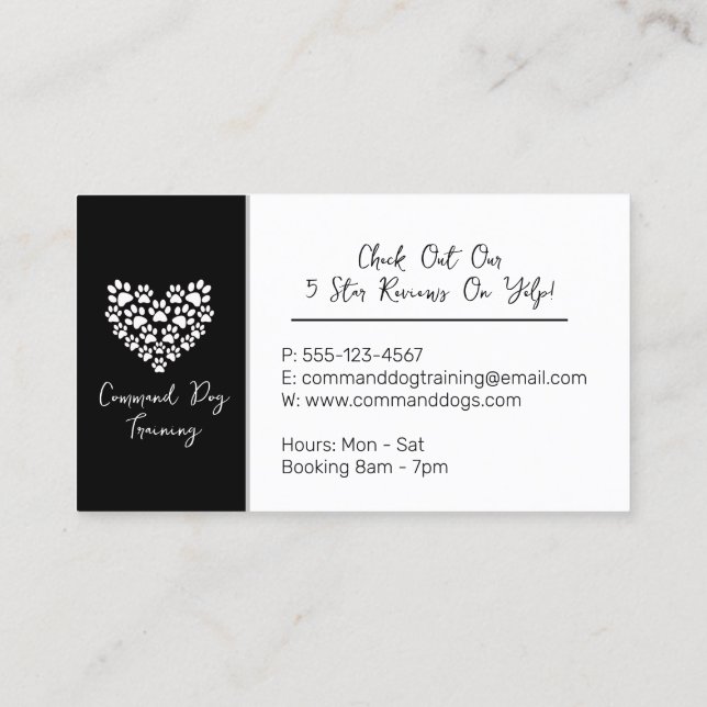 Dog Trainer Black White Paw Print Business Card (Back)