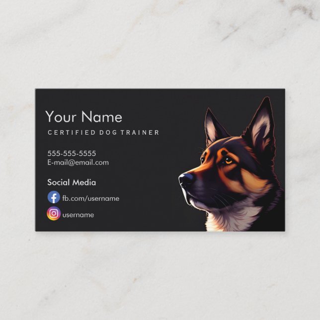 Dog Trainer Business Card with German Shepherd (Front)