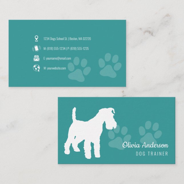 Dog Trainer | Dog Training School Aqua Business Card (Front/Back)