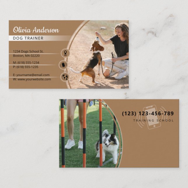Dog Trainer | Dog Training School Brown Business Card (Front/Back)
