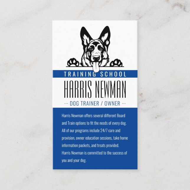 Dog Trainer | Dog Training School Deep Blue Business Card (Front)