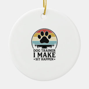 Dog Trainer I Make Sit Happen Vintage Paw Shirt_1 Ceramic Tree Decoration