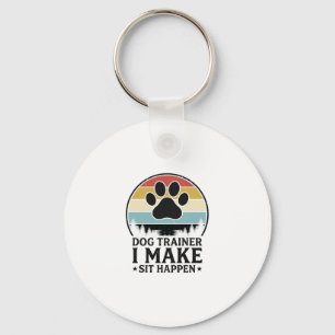 Dog Trainer I Make Sit Happen Vintage Paw Shirt_1 Key Ring