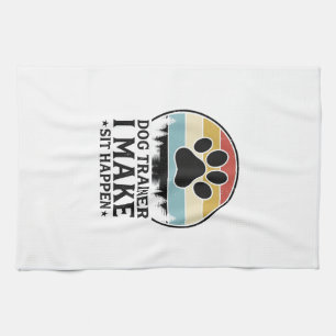 Dog Trainer I Make Sit Happen Vintage Paw Shirt_1 Tea Towel