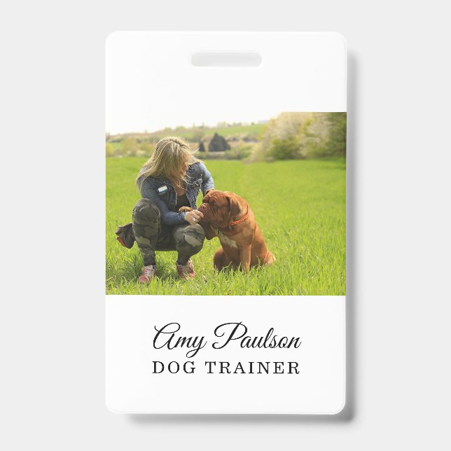Dog Trainer Photo Pet Services Badge ID Badge (Front)