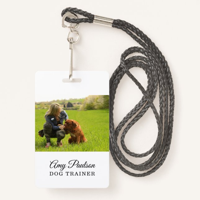 Dog Trainer Photo Pet Services Badge ID Badge (Front with Lanyard)