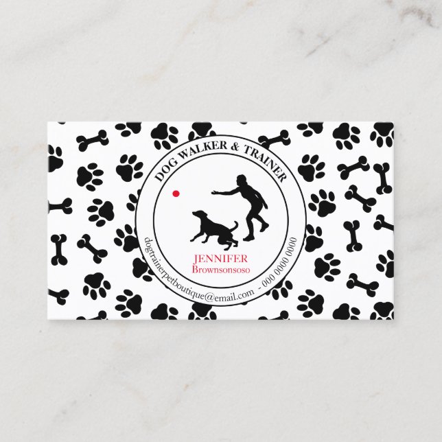 Dog Trainer Simple Paws Pet Business Card (Front)