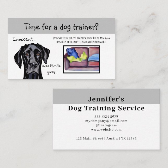 Dog Trainer Whimsical Funny Black Dog Business Card (Front/Back)