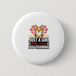 Dog Training Girl Corgi Vintage Vector Shirt Desig 6 Cm Round Badge